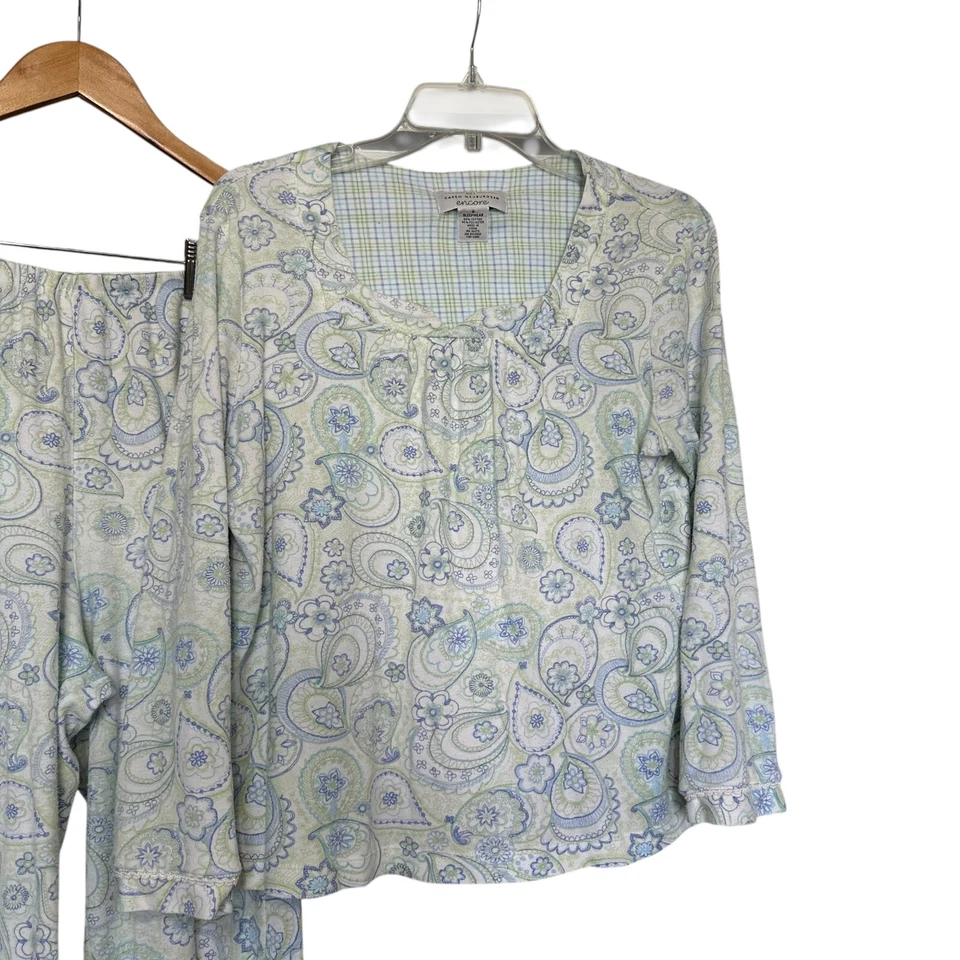 Karen Neuburger Encore Womens Pajama Set S Blue Green Floral Paisley Sleepwear - Image 2 of 4