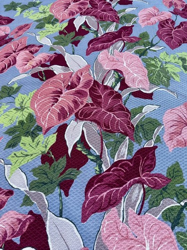 Caladium on Lavender Blue Hollywood Regency Mid Century Barkcloth Vintage Fabric