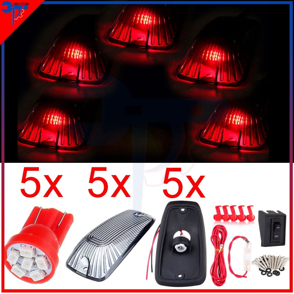 5-Pack Smoke Cab Marker Lights with Wiring Kit & White LED Bulbs for GMC Chevy Trucks  