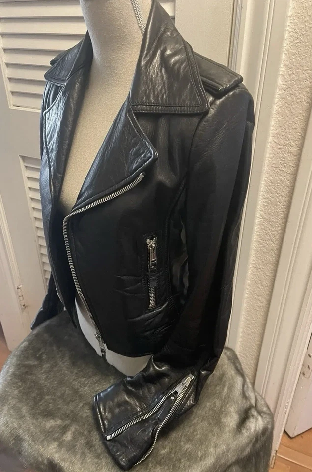 Chaqueta de cuero Balenciaga 2008 negra para motociclista talla 38 Foto 2 de 4