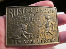 VINTAGE BUSTER BROWN AND TIGE BELT BUCKLE - HEAVY BRASS - GW-9