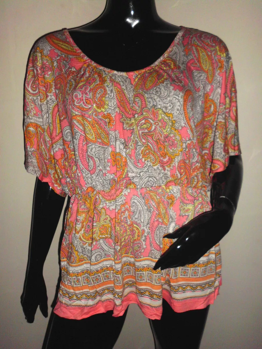 TUNIQUE FEMME H M A JOLI MOTIF ARABESQUE TON PASTEL MANCHE CHAUVE SOURIS T M eBay