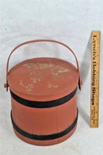 vintage firkin  bucket wooden paint decorated red hand made 8x9 original