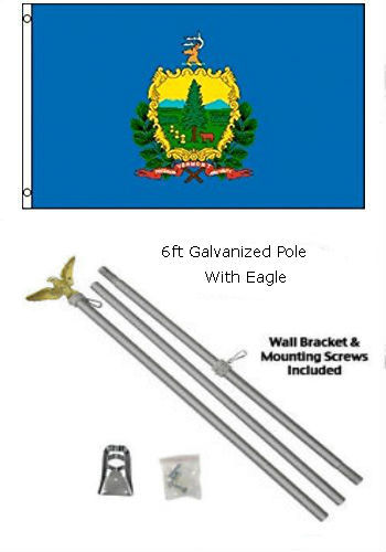 3x5 State of Vermont Flag Galvanized Pole Kit Eagle Top 3'x5' - Picture 1 of 1