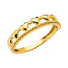 Ioka -14K Solid Yellow Gold Plain Hearts Stackable Band Ring