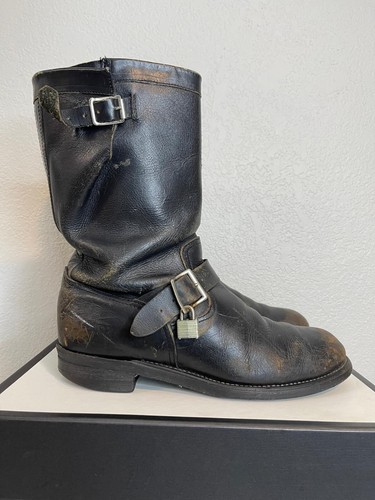 Bottes moto vintage années 70 Sears USA bout acier ingénieur semelle blindée homme 11D