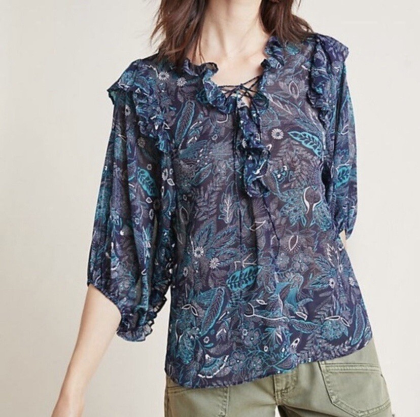 Anthropologie Haida Floral Peasant Top floral sheer b… - Gem