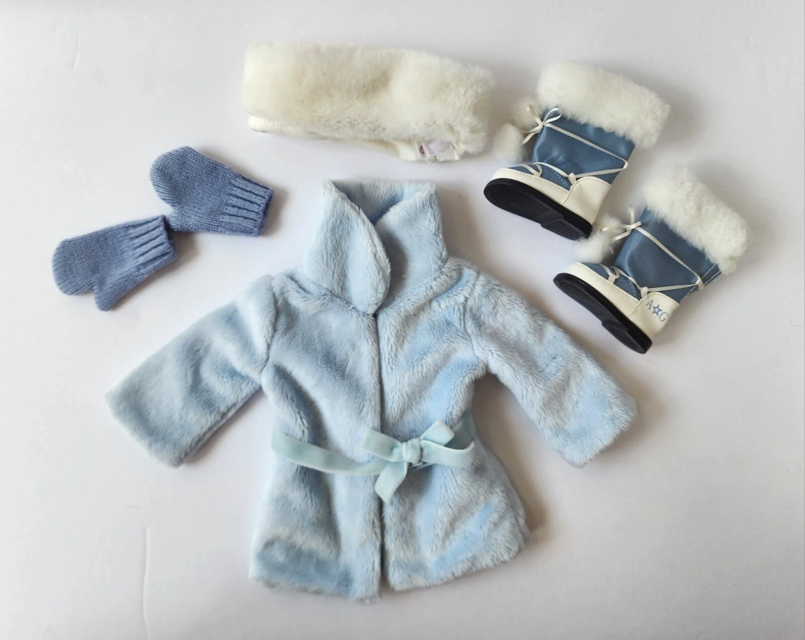 American Girl Doll Blue Snow Flurry Jacket Coat, Boots, Hat, Gloves- Retired