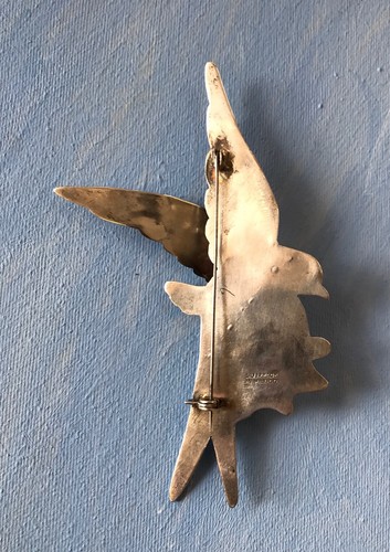Sterling Silber Mexikanische Schwalbe Lieferung Liebesbrief Brosche Türkis - Bild 6 von 7