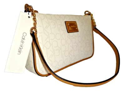 CALVIN KLEIN Womens CK Monogram Signature Bag Purse Off