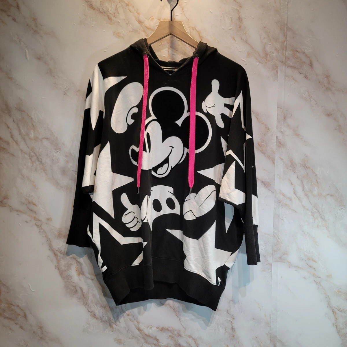 Disney Collection by Giordano Black u0026amp; White Mickey Mouse Oversized  Hoodie Wou0026#039;s M | eBay