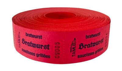 Bonrolle BRATWURST rot mit 1000 Bratwurstmarken Bratwurstbon Bratwurstwertmarke