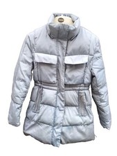 Ladies Khaki  Hooded Quilted Nylon Coat Anorak Preworn Size 8 (small)