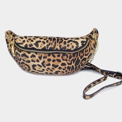 NEW WT TRES JOLIE WOMEN'S CROSSBODY WAIST FANNY PACK LEOPARD PRINT BROWN