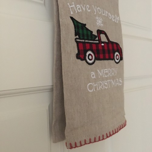 NEW Cotton Dish Towel Red Truck Plaid with Tree Christmas Theme Kitchen Use - Picture 4 of 5