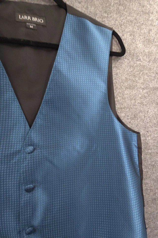Larr Brio Suit Vest Mens Medium Button Up Sleeveless Adjustable V-Neck Blue - Image 4 of 4