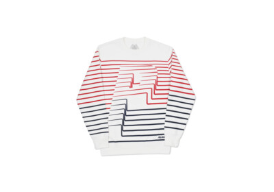 Palace - Striper P 3D Stripes - White Red Blue - Crewneck  