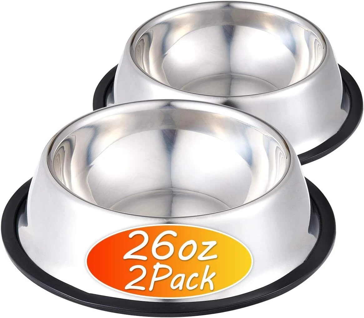 Dog Bowls 201 Stainless Steel 2 Pack Rubber Base Pet Food Easy