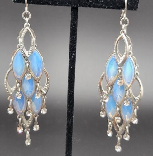 Kenneth Cole Reaction Chandelier Dangle Silvertone Moonstone Earrings 3 Inch - Picture 1 of 9