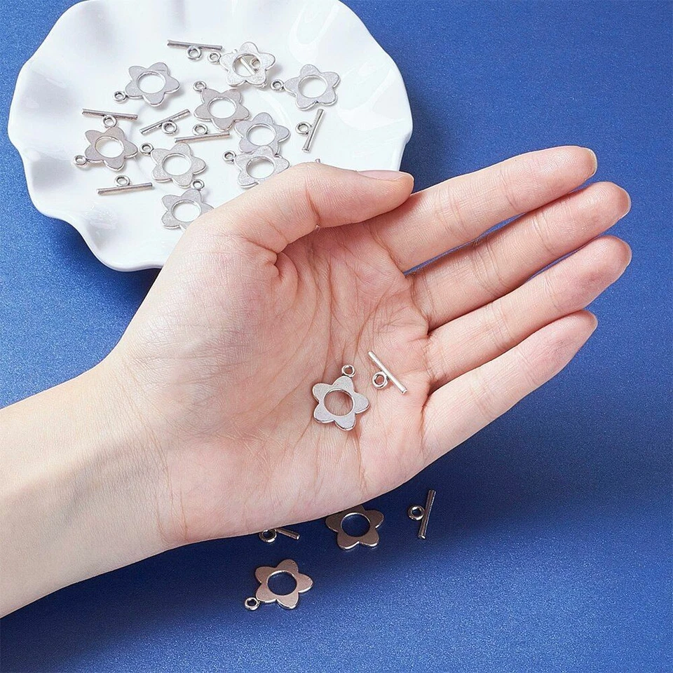 Flower Toggle Clasp 20 Sets 16x20mm Tibetan Silver Clasps Metal Jewelry Finding - Image 3 of 4