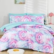 Tie Dye Kids Comforter Bed Set Full Size for Girls, 8 Pieces Bed in a Bag wit...