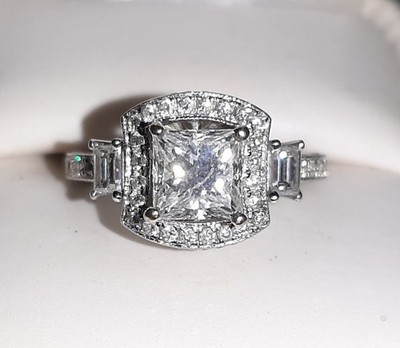 14K White Gold S Kashi 2.40 CTW Diamond Halo Ring With Phantom Heart Center