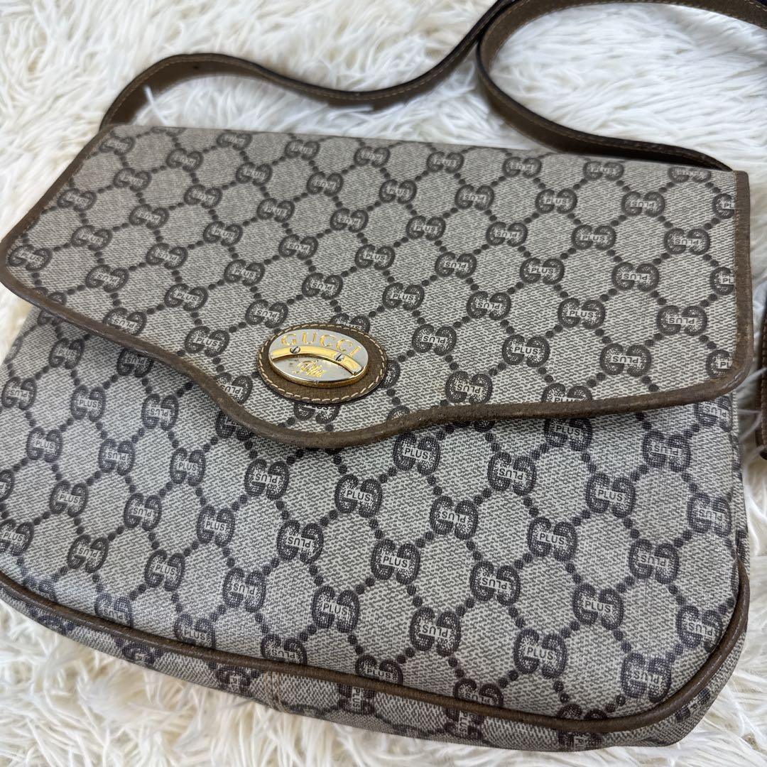 GUCCI GG Plus Shoulder Bag in Beige PVC Authentic G0706812