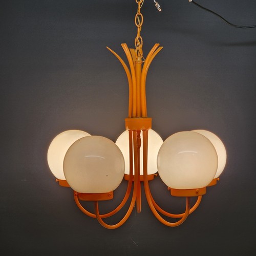 Orange Atomic Chandelier Ceiling Light Fixture 5 White Round Shades 22"d x 19"h - 第 1/12 張圖片