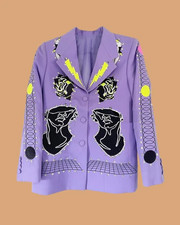 Men's Purple 2-Piece Suit Floral Embroidered Western Wedding Prom Slim