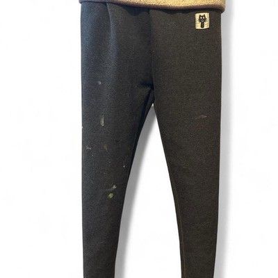 ZMS Zhenminsi Sherpa Lined Fleece Leggings Charcoal Grey Cat Patch READ