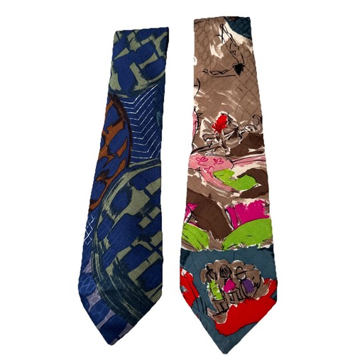 2 Carlos Falchi 100% Silk Neckties Abstract Prints