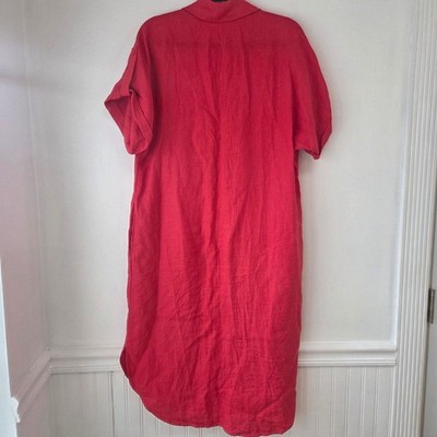 Chico's 100% Linen Roll Tab Sleeve Dolman Midi Dress Red Shirt Dress Women's 8 | eBay Chico's 100% Linen Roll Tab Sleeve Dolman Midi Dress Red Shirt Dress Women's 8 | eBay
