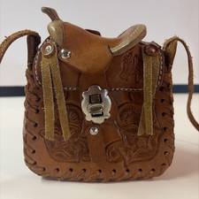 Vintage Miniature Tooled Leather Saddle Ladie...