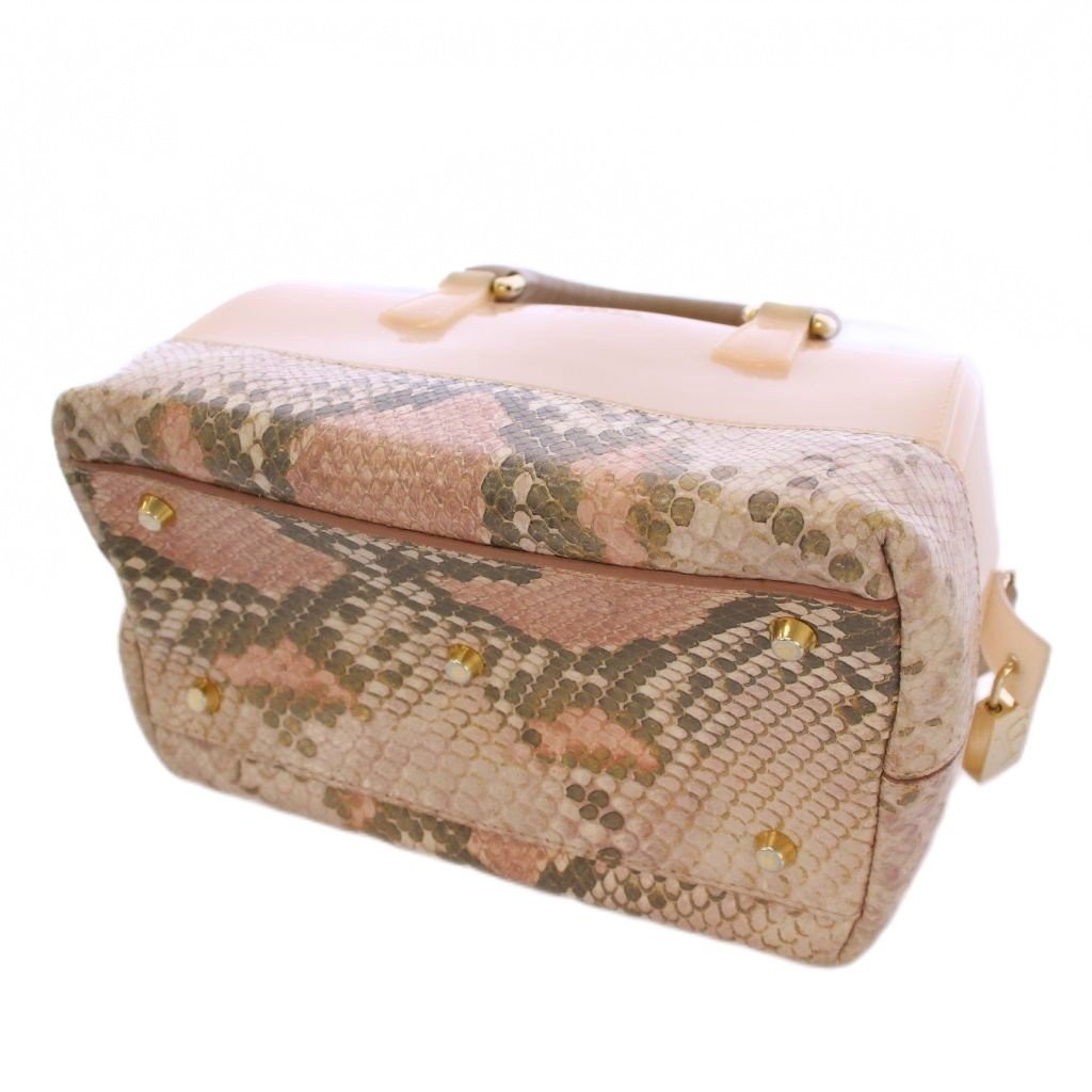 Furla Candy Handbag Python Embossed Pvc Pink Beig… - image 4