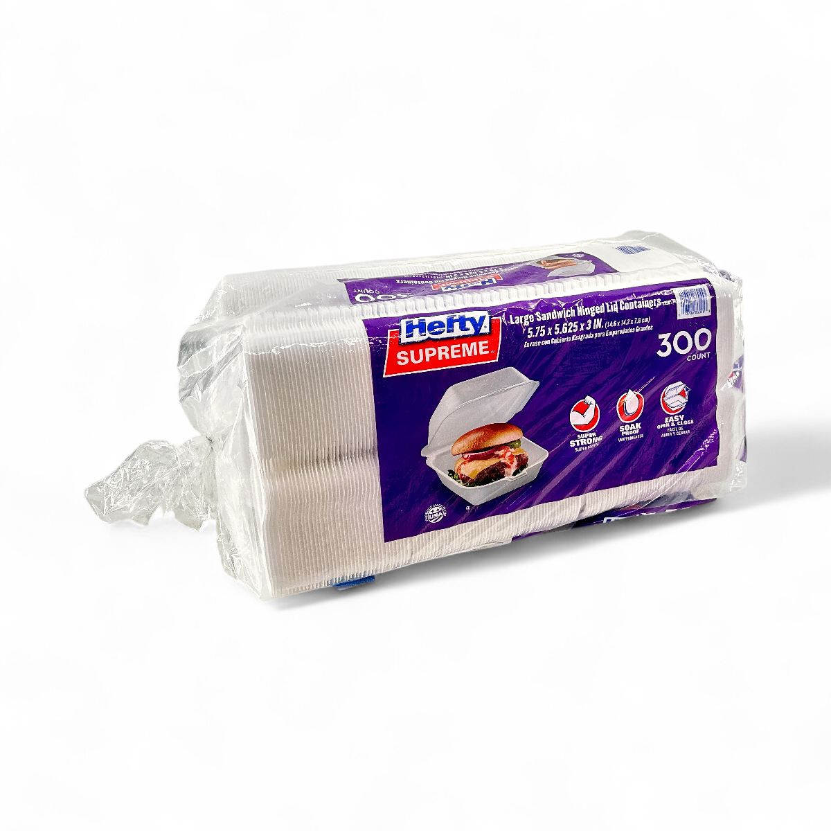 Hefty Supreme Large Sandwich Foam Hinged Lid Containers, 6