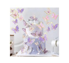 60PCS Pink Purple Gold Butterfly Cake Toppers, Cupcake Toppers for Girls Women