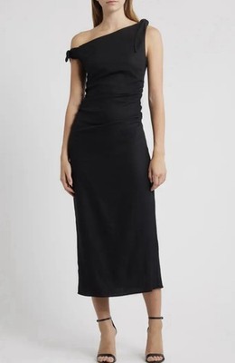 WAYF Clio Tie Shoulder Linen Blend Black Midi Dress Women s Size Small NWT $99