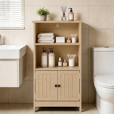 Slim Bathroom Storage Floor Cabinet with 2 Doors Adjustable Shelves Organizers