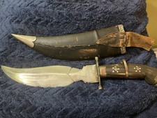 Vintage Handmade Hunting Knife Wood Handle Carbon Steel Clip Point Sheath