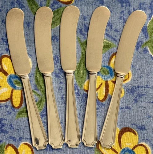 Gorham Silver Fairfax Sterling Flat Handle Butter Spreaders, Set of 5 , 4.53OZ.