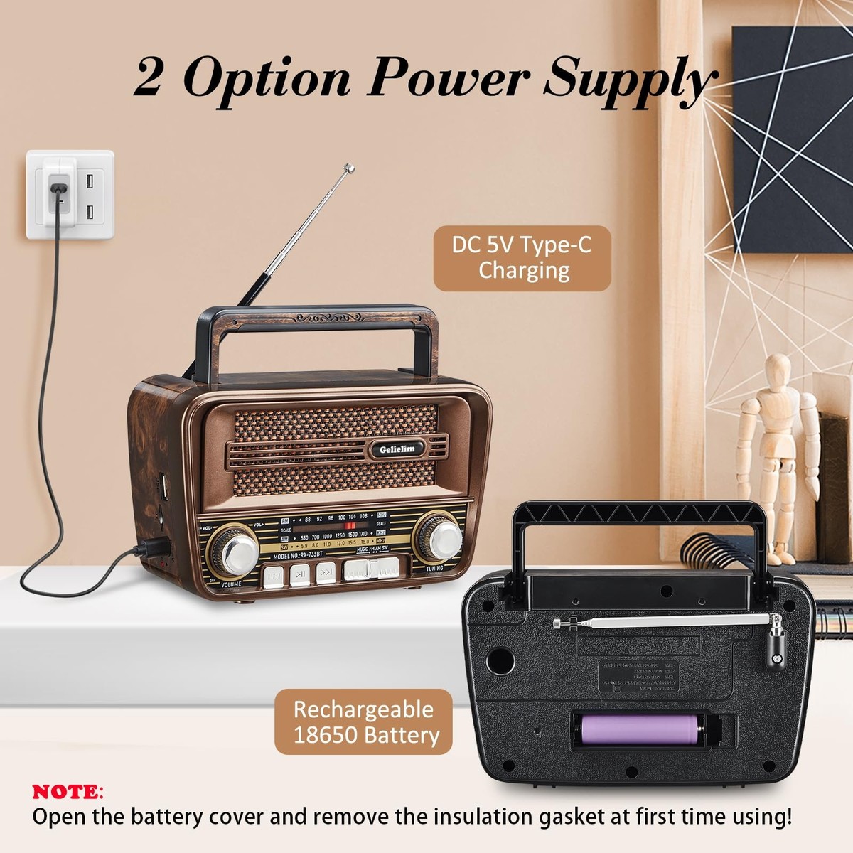 Radio Portable Rétro AM FM Radio AM FM Rétro, Radio Vintage Portable à Ondes Courtes Avec Antenne Et Puce BT, Radio Rétro à Piles Ou Alimentation Secteur Avec Grand Haut-Parleur Bluetooth Pour