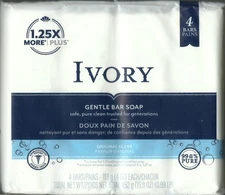 Classic ORIGINAL IVORY White Bar Soap 4 oz X 4 BARS 99.44% Pure Clean Simple