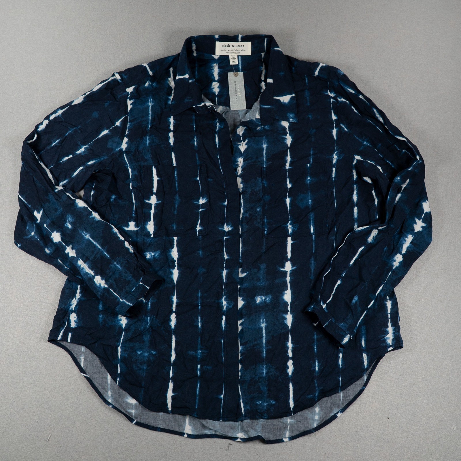 Cloth & Stone Womens Shirt Anthropologie Tie Dye Rayon Blue XL P Petite P2893