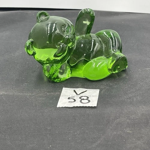Fenton Paperweight Art Glass Bear Green Figurine Reclining Waving 4"