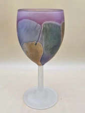 Rueven Satin Glass Hand Painted Watercolor Art Nouveau Style Wine/Water Goblet