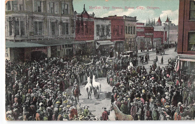 #ad Early 1900#x27;s Postcard Market Day Scene Horses Buildings Baker City Oregon $7.99