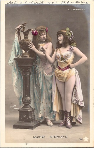 y26Edwardian French showgirl risque woman old 1900s Tinted color photo ...