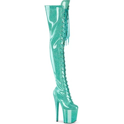 Pleaser 8'' Heel 4'' Pf Lace-Up Stretch Thigh Boots Women Shoes Flamingo/3020Gp