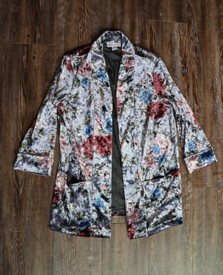 Coldwater Creek Artsy Fairy Velvet Floral Open Front Cardigan Blazer Jacket XS