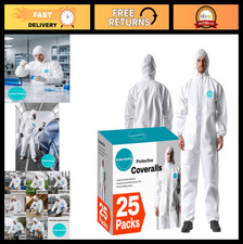 25 Pack Heavy Duty Disposable Hazmat Suits, Full Body Coveralls with Hood Elas